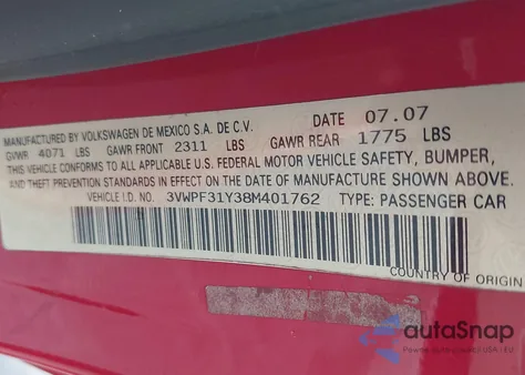 2008 Volkswagen New Beetle S из США, поврежденный, VIN 3VWPF31Y38M401762